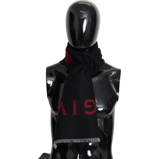 Givenchy Black Red Wool Unisex Winter Warm Wrap Scarf Shawl MS1843