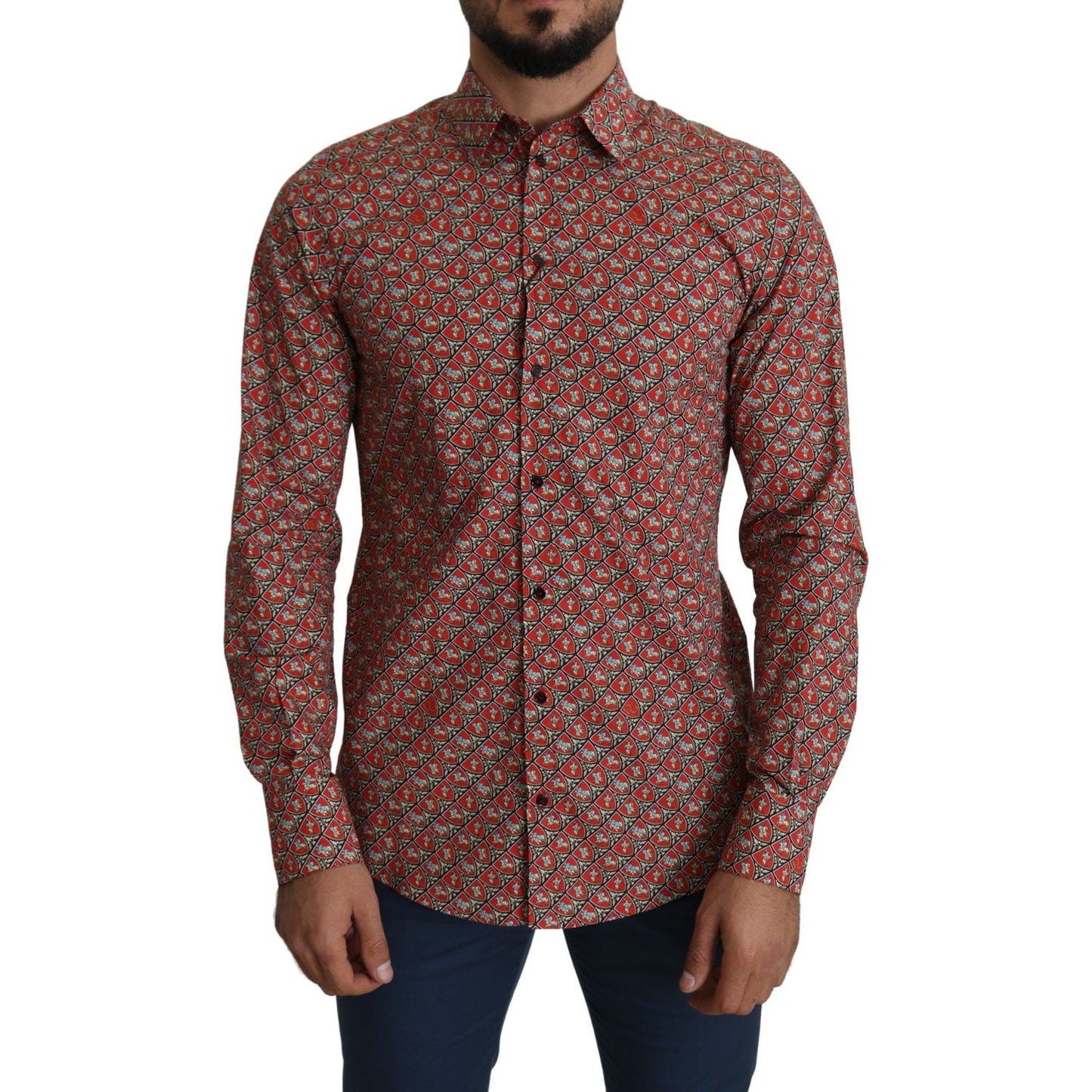 Dolce & Gabbana Red Printed Knight Formal Dress MARTINI Shirt