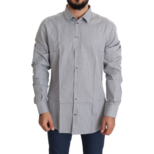 Dolce & Gabbana Black White Checkered GOLD Dress Cotton Shirt TSH5466-38