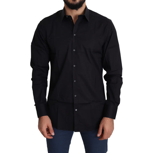 Dolce & Gabbana Black Cotton Stretch Formal GOLD Dress Shirt TSH5475-38