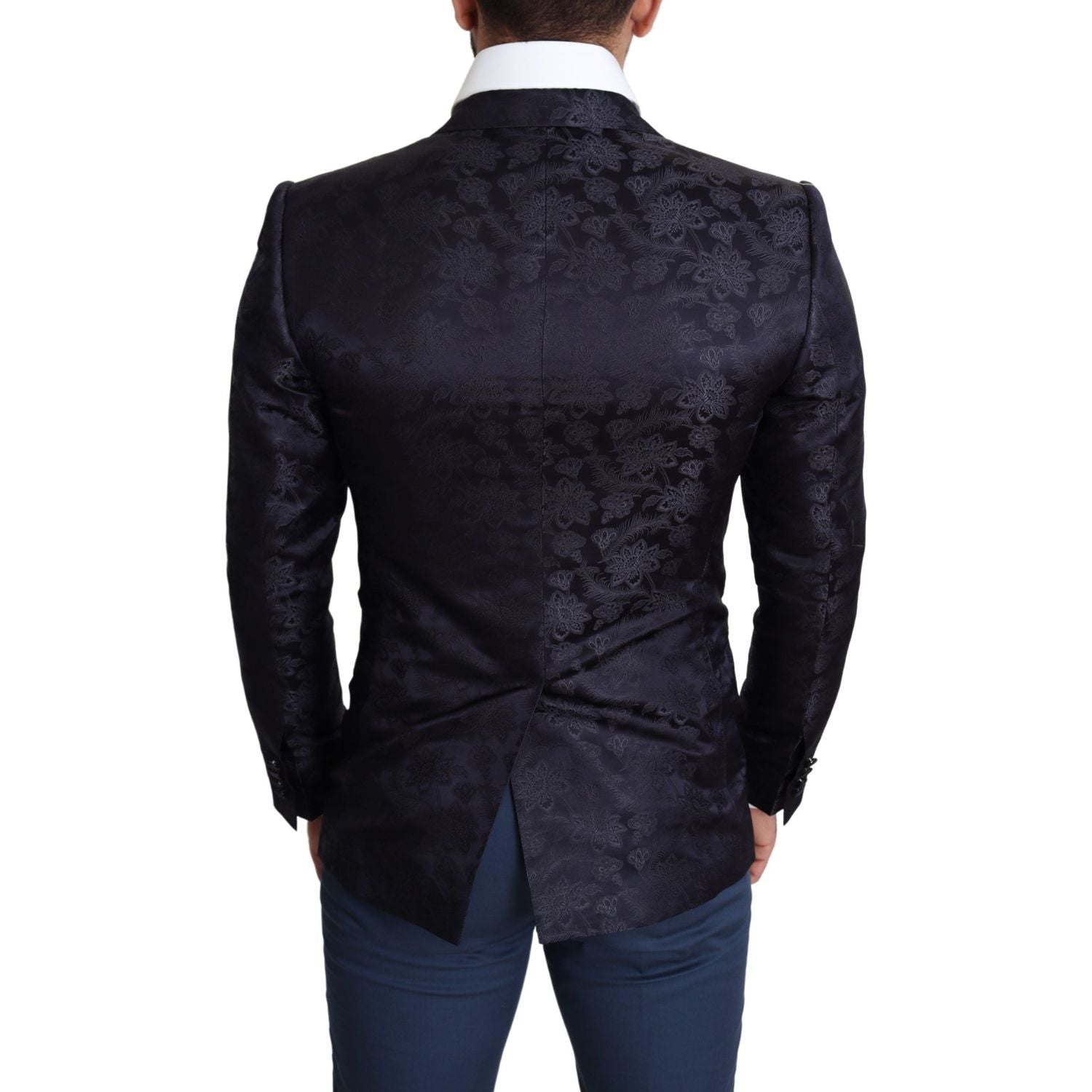 Dolce & Gabbana Blue Floral Jacquard Silk Coat MARTINI Blazer