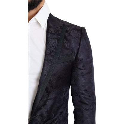 Dolce & Gabbana Blue Floral Jacquard Silk Coat MARTINI Blazer