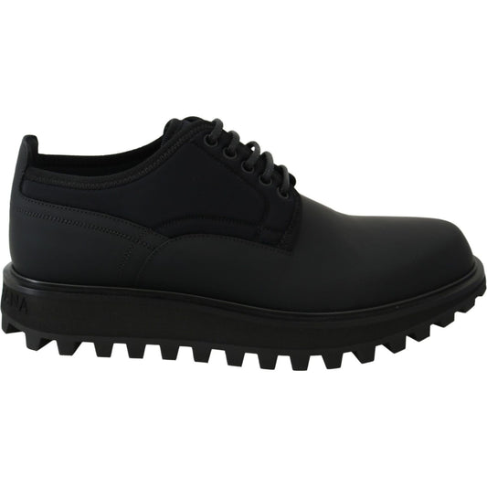 Dolce & Gabbana Black Rubberized Calfskin Chunky Derby Vulcano Shoes MV3471-44