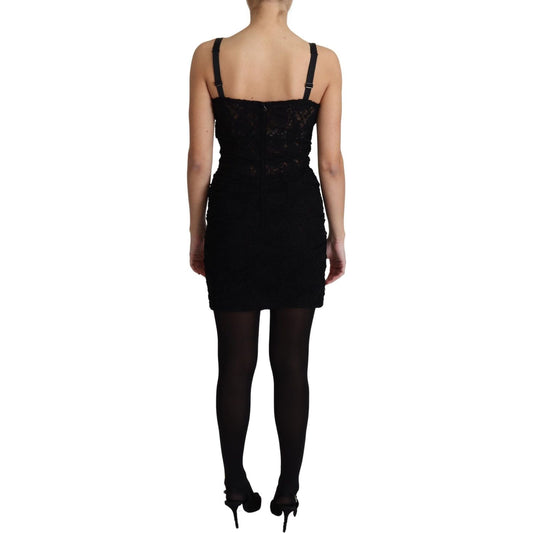 Dolce & Gabbana Black Lace Up Floral Corset Bustier Mini Dress DR2693-38