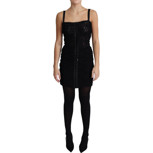 Dolce & Gabbana Black Lace Up Floral Corset Bustier Mini Dress DR2693-38