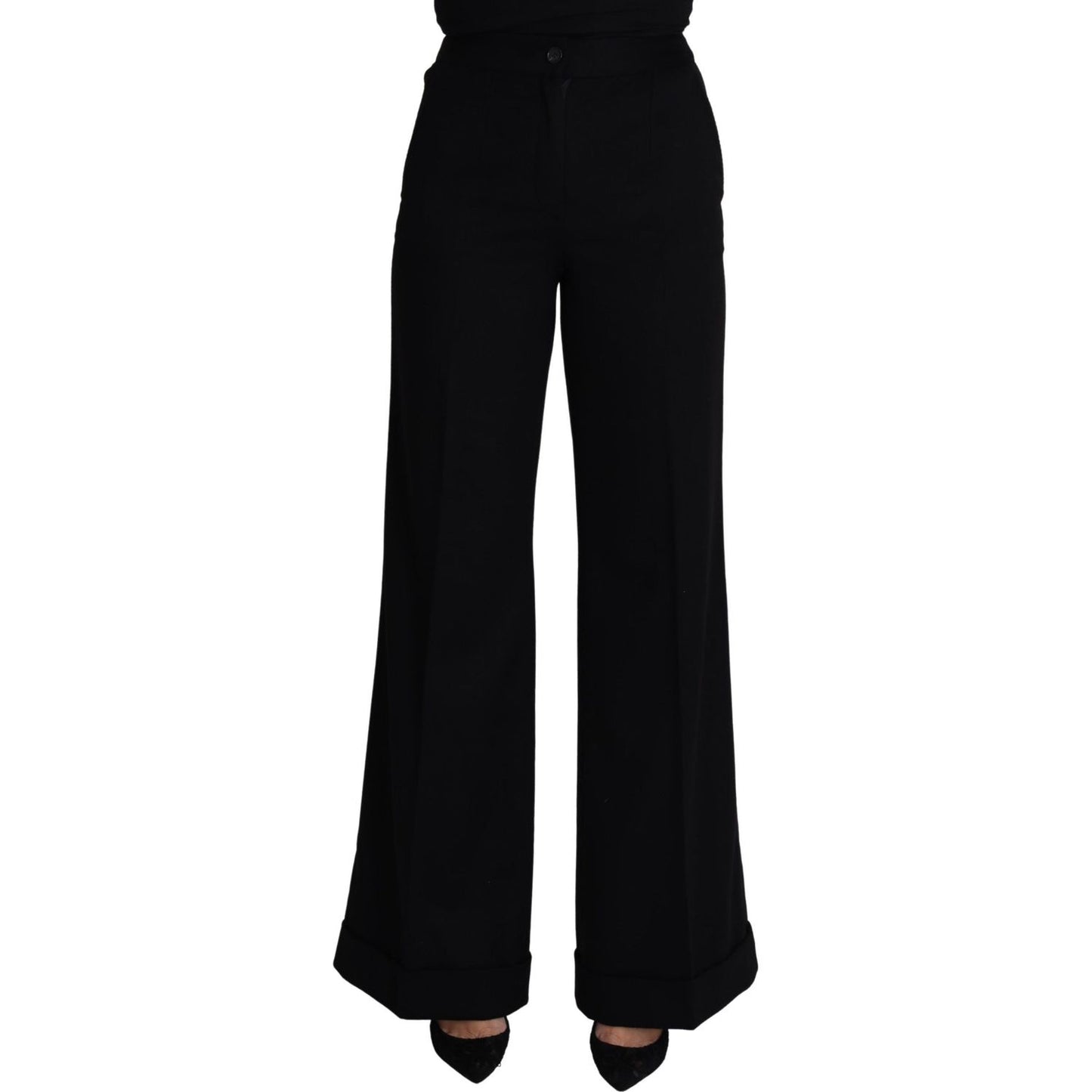 Dolce & Gabbana Black Cashmere Wide Leg Women Trouser Pants Jeans & Pants