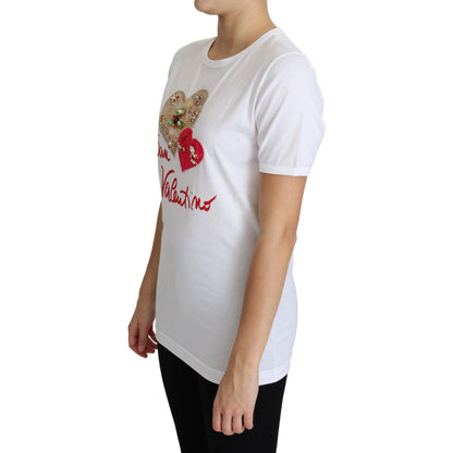 Dolce & Gabbana White San Valentino Heart Crystals T-shirt Top