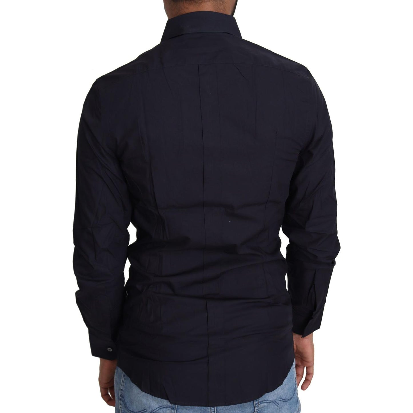 Dolce & Gabbana Navy Blue Cotton Formal Dress Shirt TSH5498-37