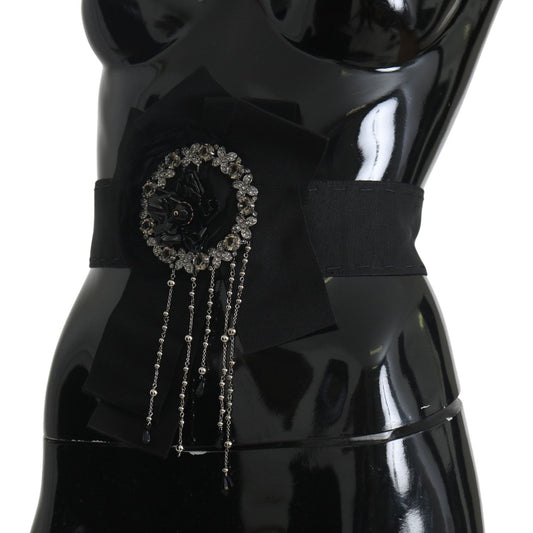 Dolce & Gabbana Black Crystal Brooch Wide Wai SATORIA Belt SMY100474-38