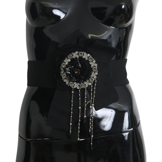 Dolce & Gabbana Black Crystal Brooch Wide Wai SATORIA Belt SMY100474-38