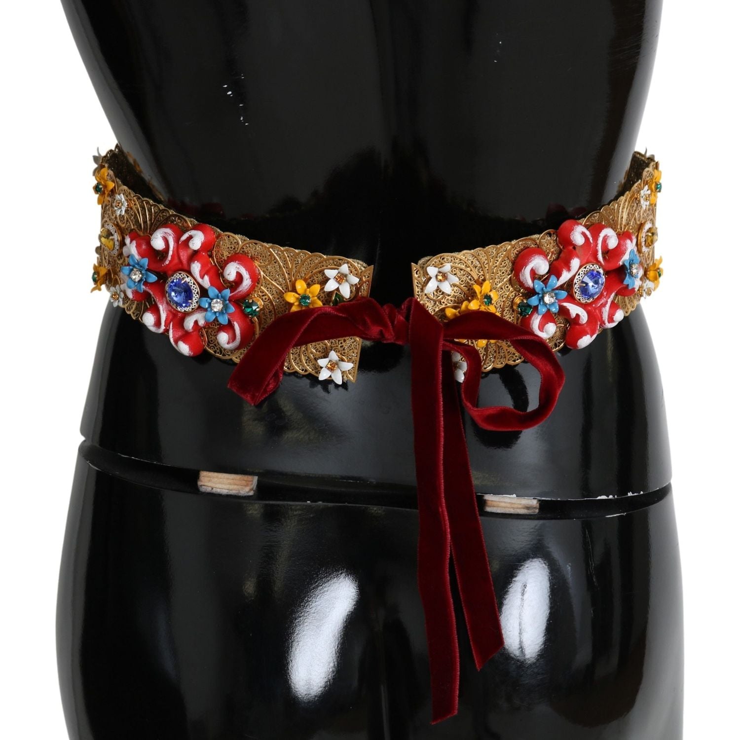 Dolce & Gabbana Embellished Floral Crystal Wide Waist Golden Belt