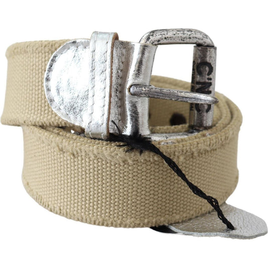 Costume National Beige Cotton Rustic Logo Buckle Belt Belt