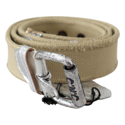 Costume National Beige Cotton Rustic Logo Buckle Belt Belt