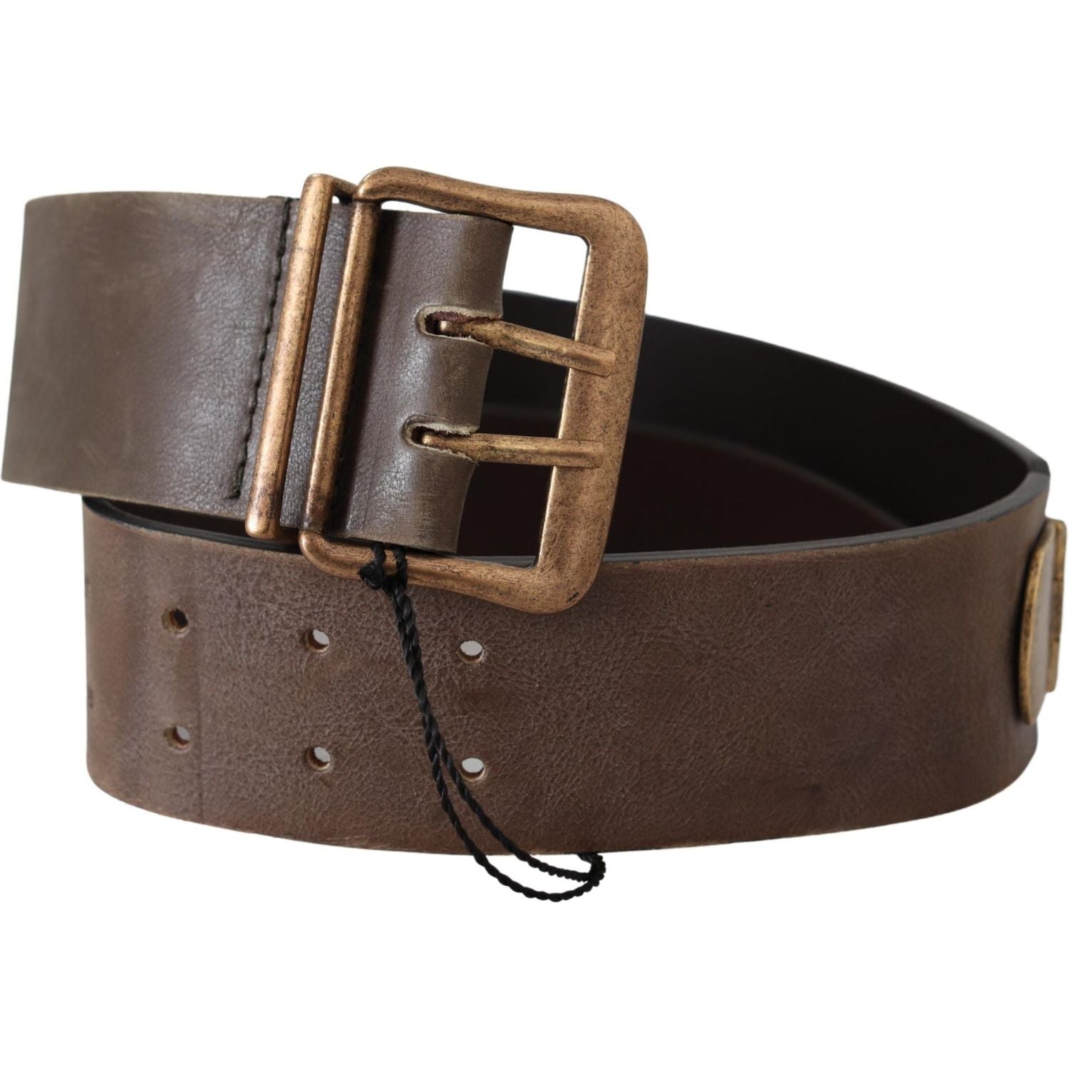 Ermanno Scervino Brown Leather Wide Bronze Buckle Waist Belt