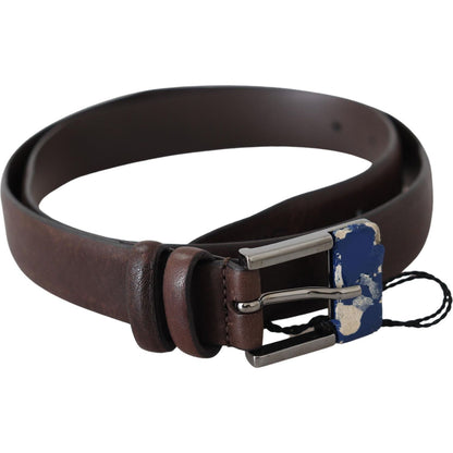 Costume National Brown Genuine Leather Silver Buckle Belt Belt