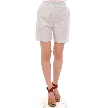 Andrea Incontri White Checkered Stretch Cotton Shorts