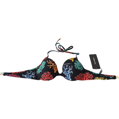 Dolce & Gabbana Black Corals Print Women Beachwear Bikini Tops