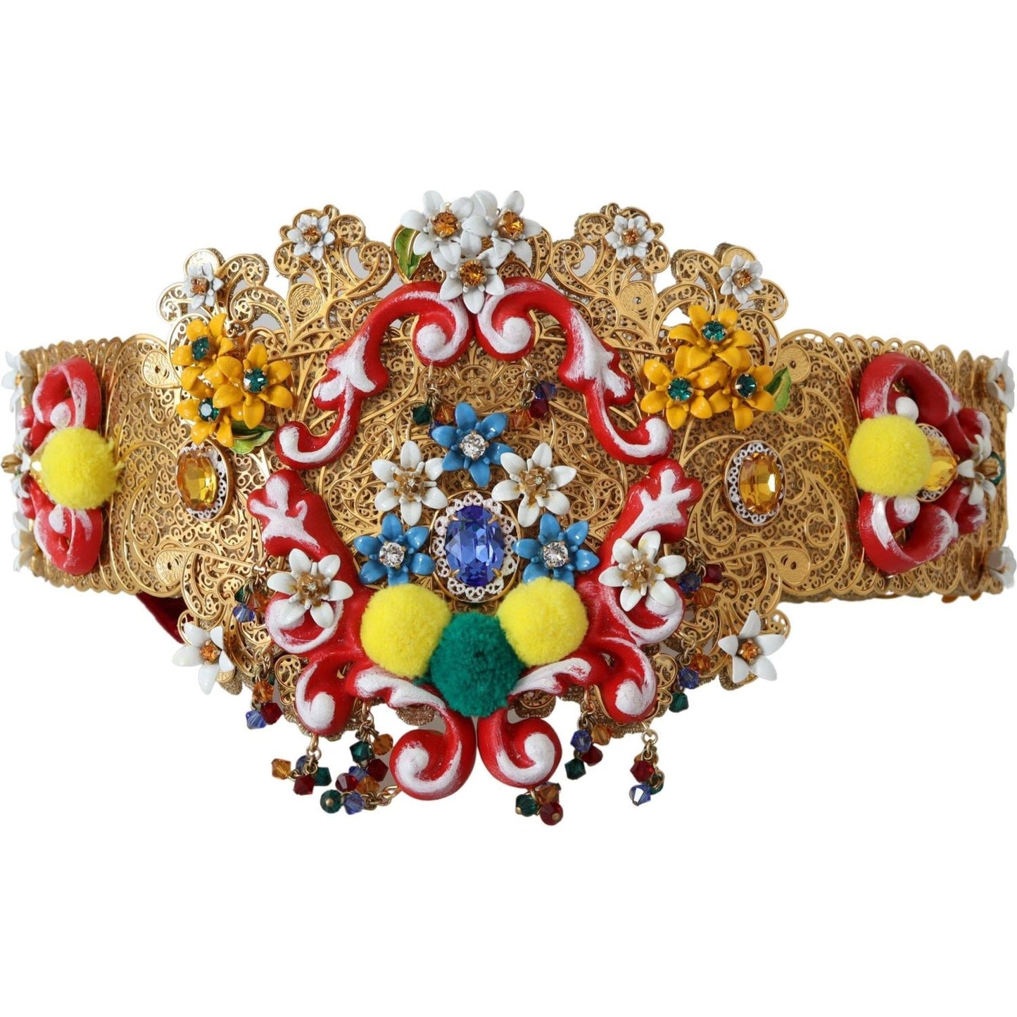 Dolce & Gabbana Embellished Floral Crystal Wide Waist Carretto Belt SMY100517-42
