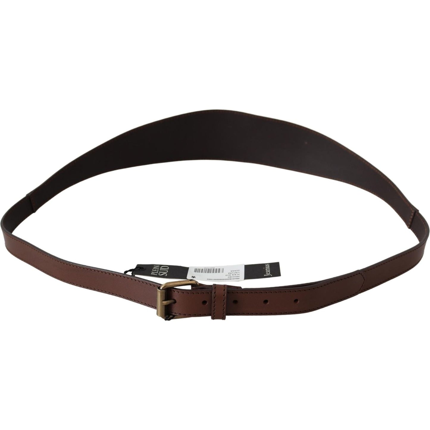 PLEIN SUD Brown Wide Leather Rustic Gold Metal Buckle Dark