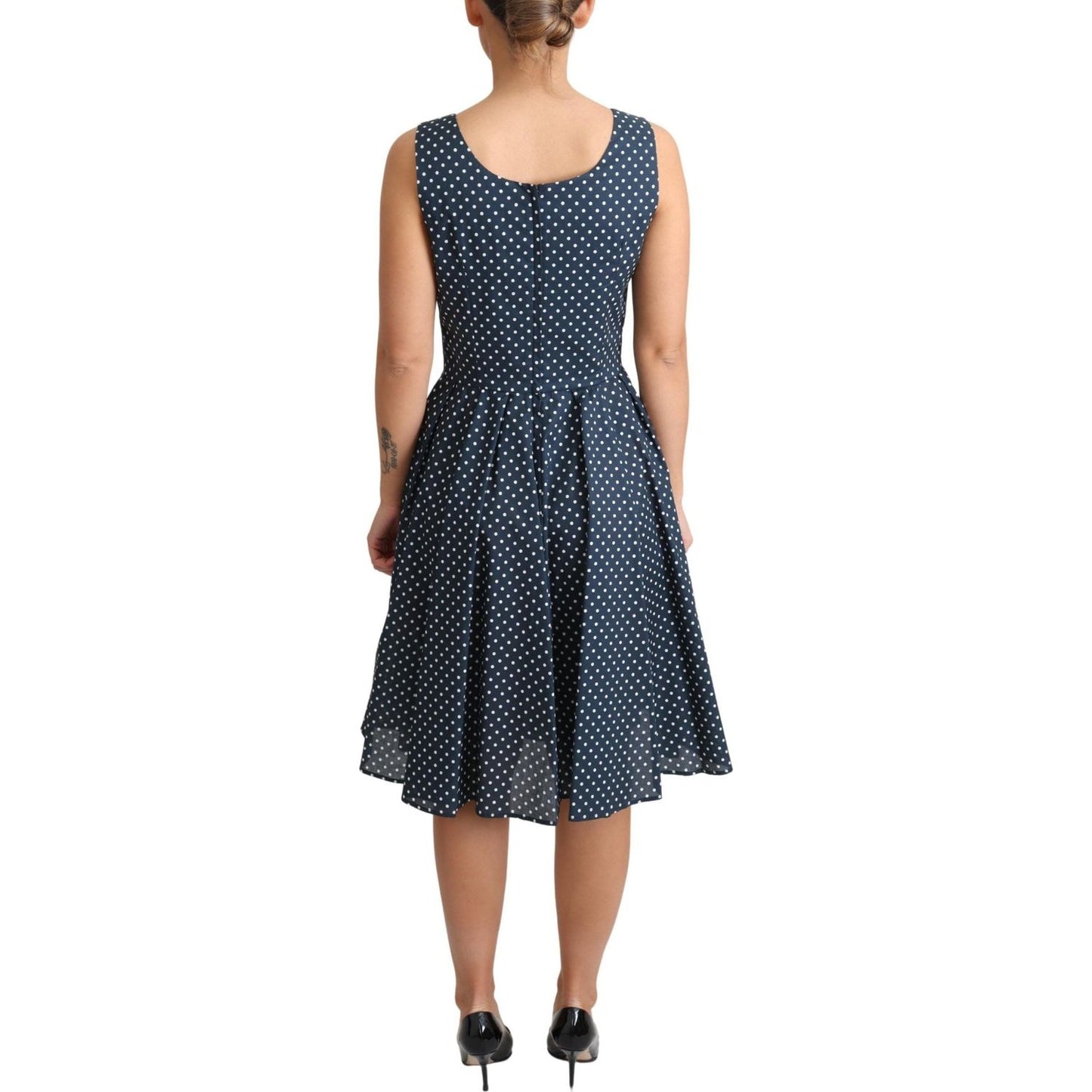 Dolce & Gabbana Blue Dotted Cotton A-Line Gown Dress