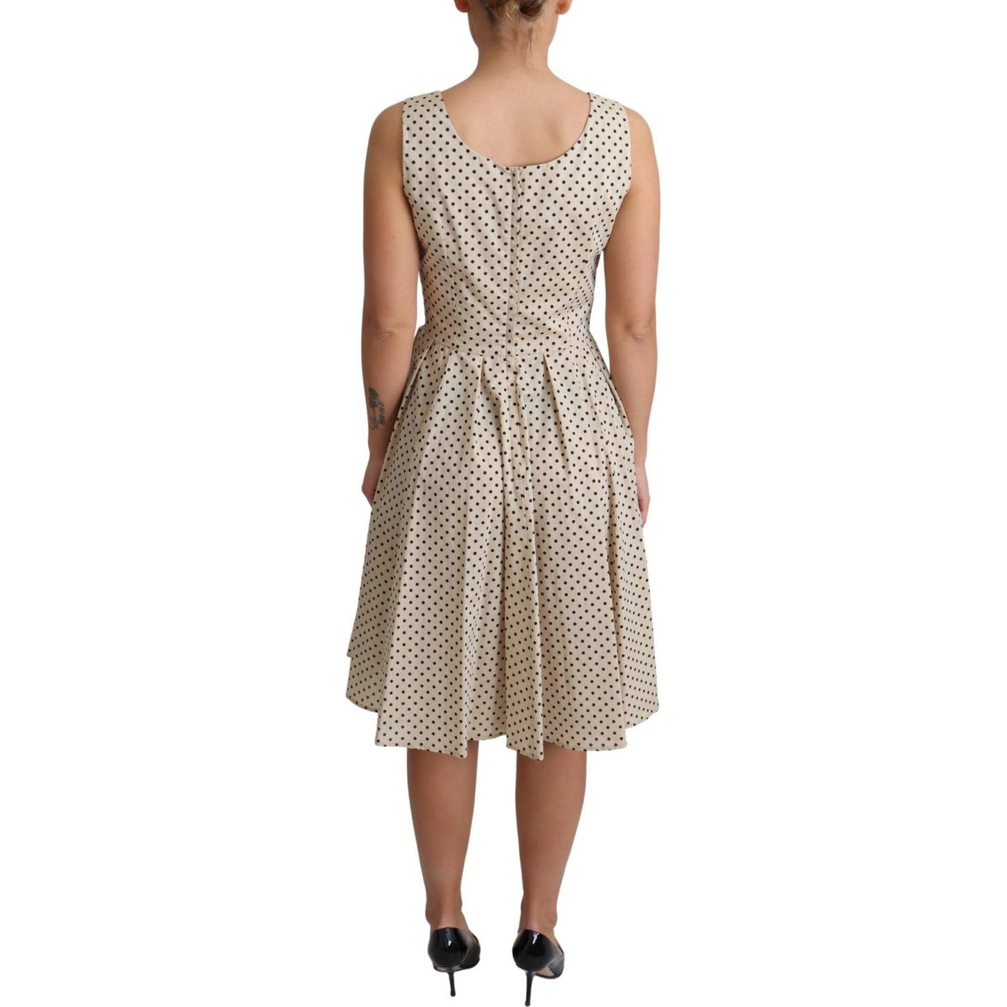Dolce & Gabbana Beige Polka Dotted Cotton A-Line Dress Dresses