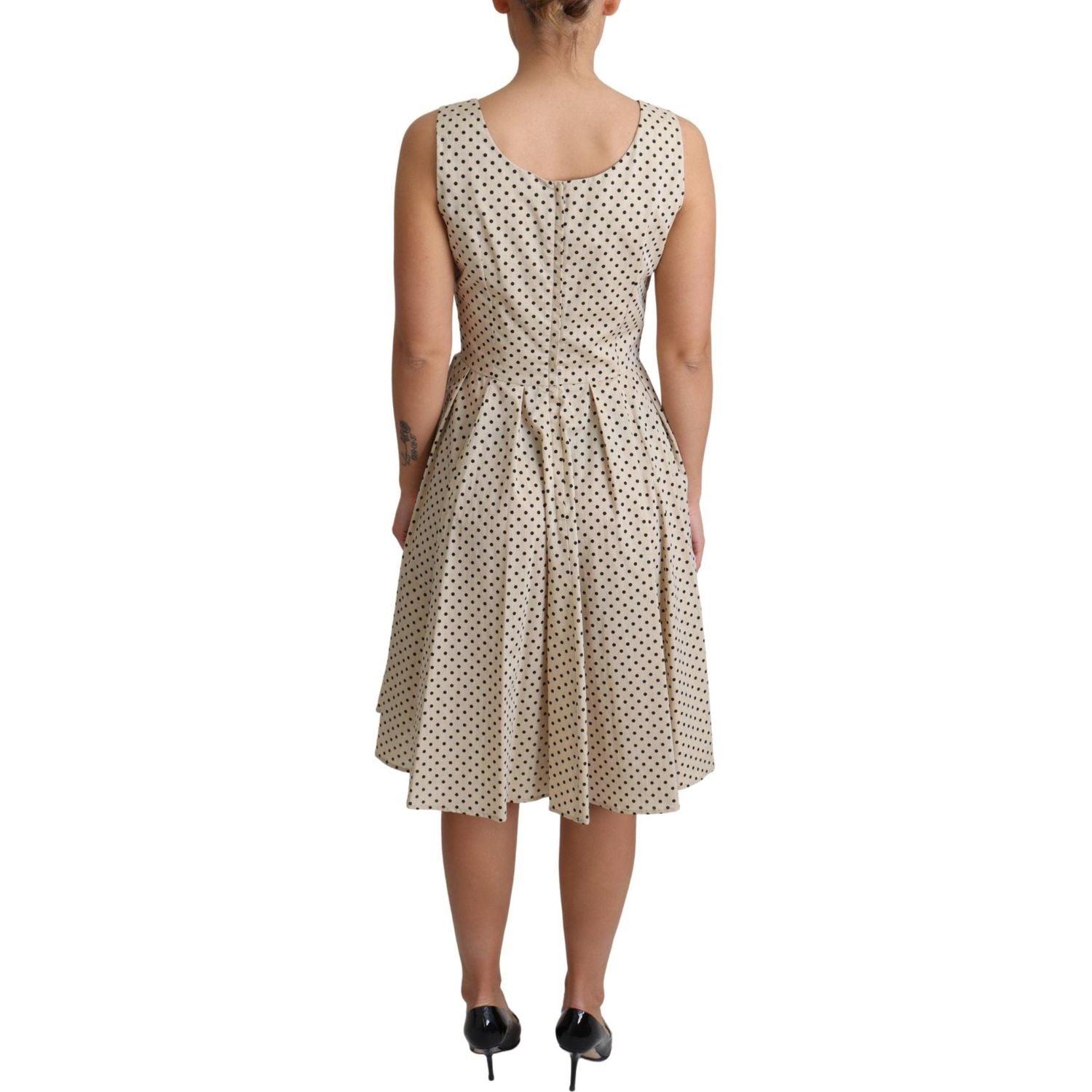 Dolce & Gabbana Beige Polka Dotted Cotton A-Line Dress