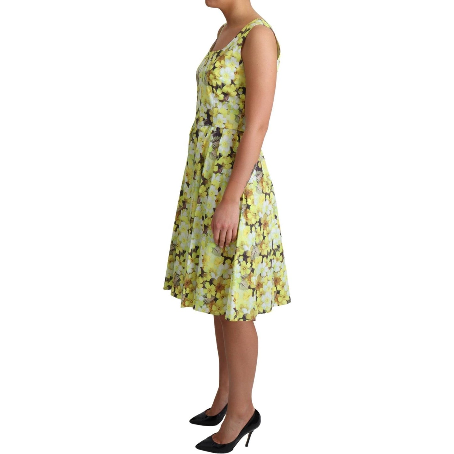 Dolce & Gabbana Yellow Floral Cotton Stretch Gown Dress