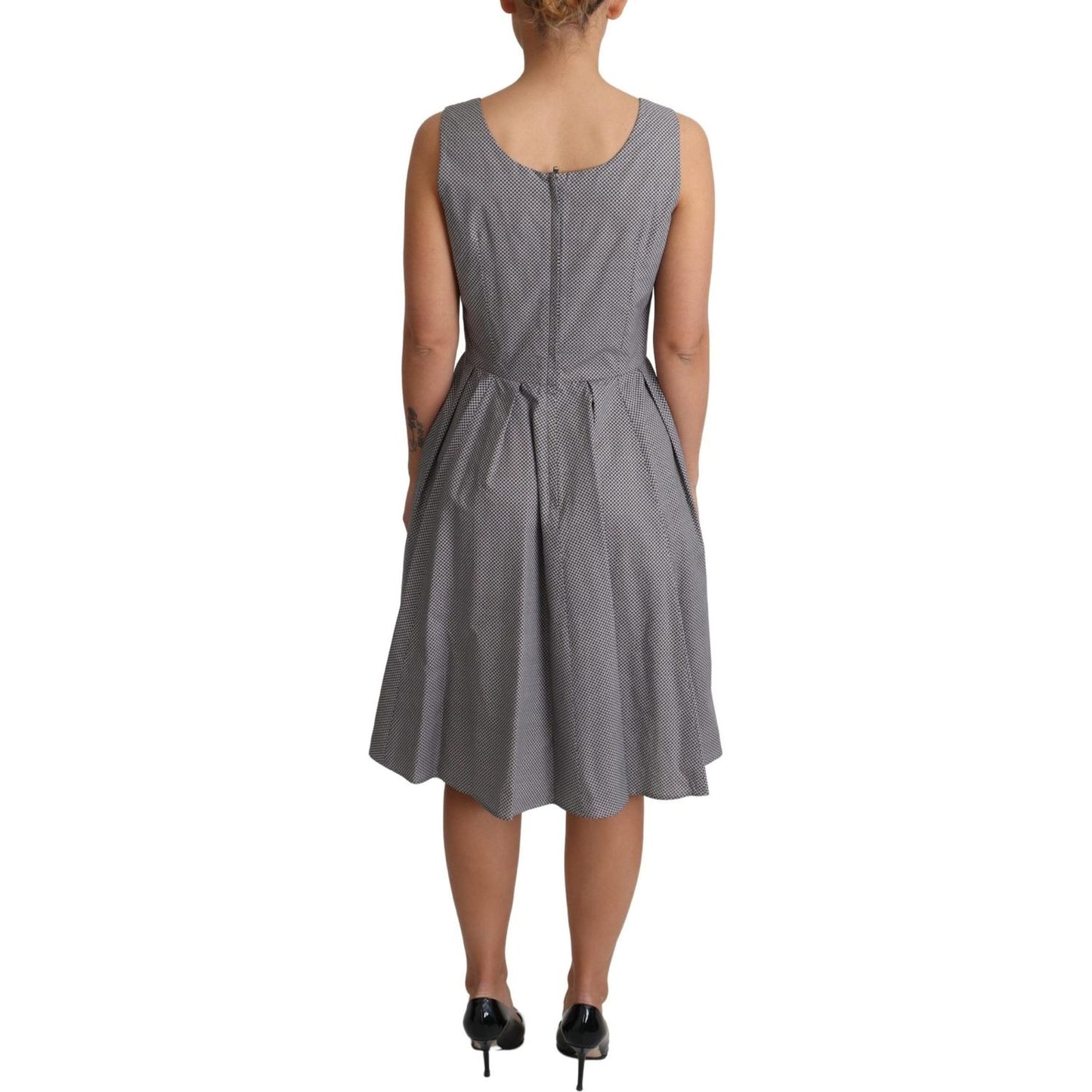 Dolce & Gabbana Blue Beige Geometric Cotton A-Line Dress