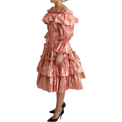 Dolce & Gabbana Pink Ruffled Dress Silk Cotton Gown Dress