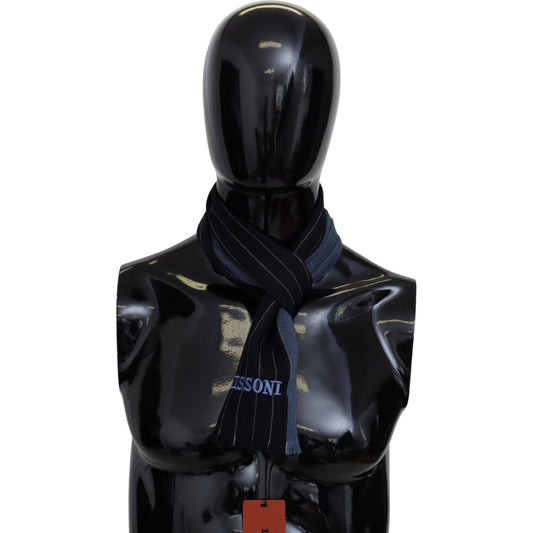 Missoni Black Blue Striped Wool Unisex Wrap scarf