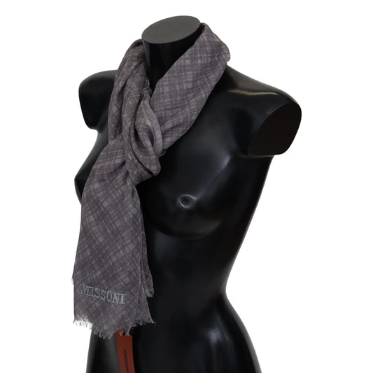 Missoni Gray Plaid Wool Unisex Neck Wrap Scarf MS1988