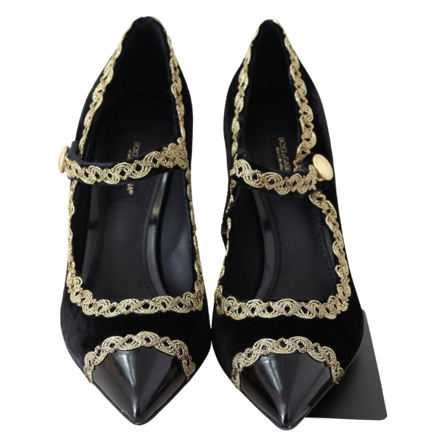 Dolce & Gabbana Black Velvet Gold Mary Janes Pumps