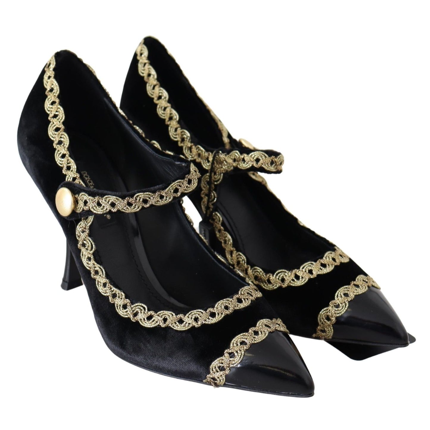 Dolce & Gabbana Black Velvet Gold Mary Janes Pumps