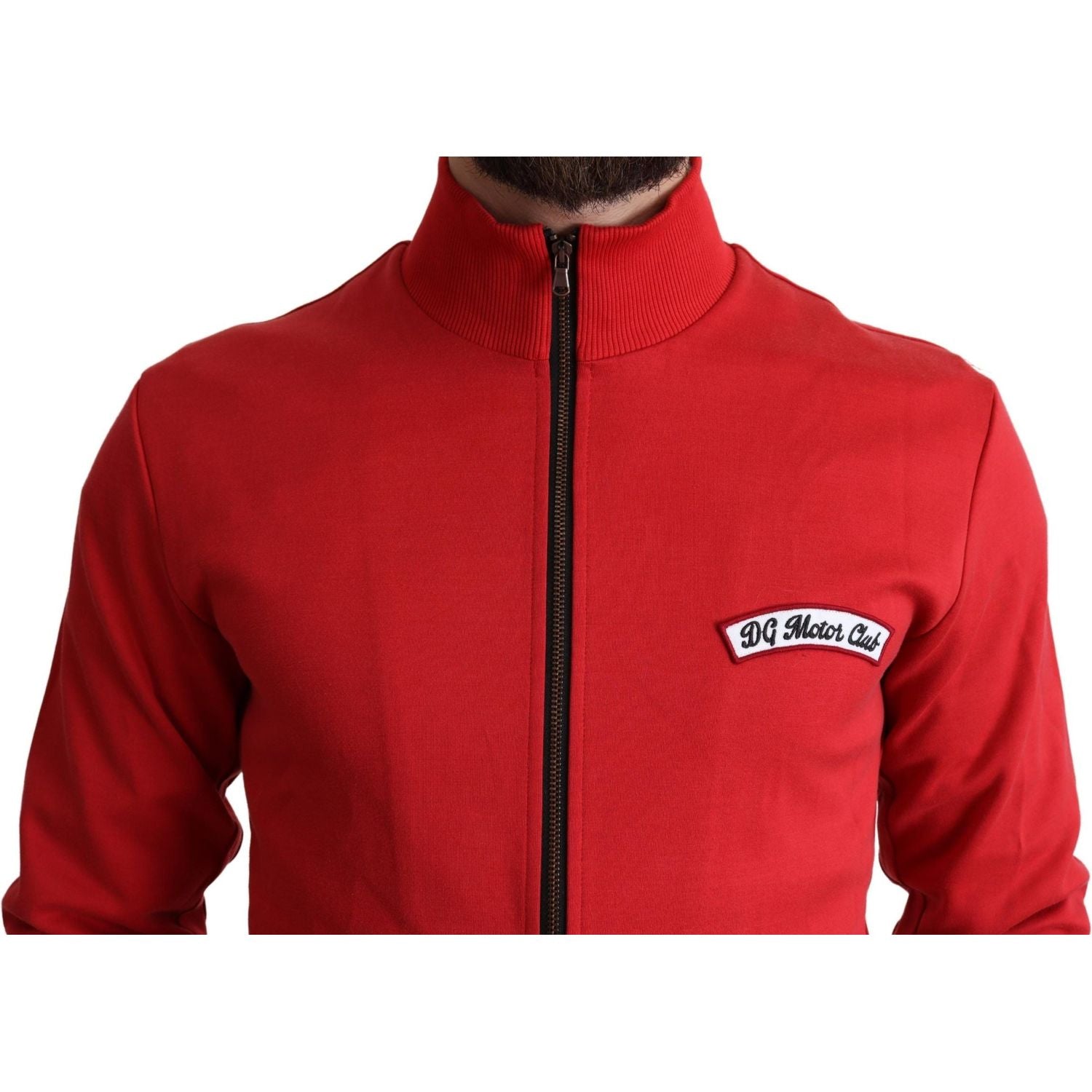 سترة كارديجان أنيقة باللون الأحمر بفتحة رقبة عالية وسحّاب من دولتشي آند غابانا