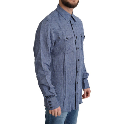 Dolce & Gabbana Blue Stripes Men Casual Button Down Shirt