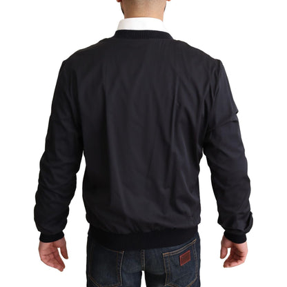Dolce & Gabbana Blue Silk Coat Short Bomber Men Jacket