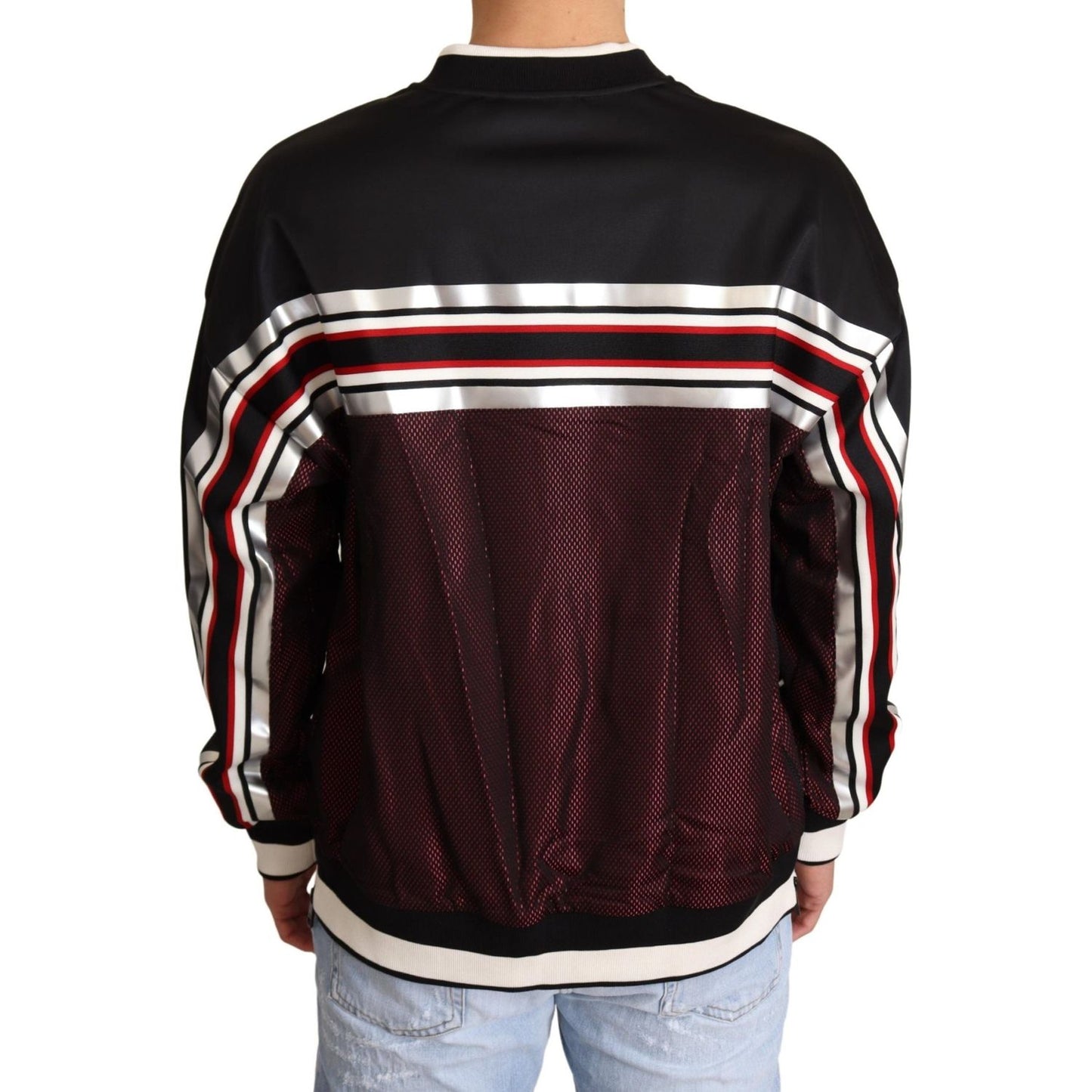 Dolce & Gabbana Black Red Mesh Sport Pullover Crewneck Sweater