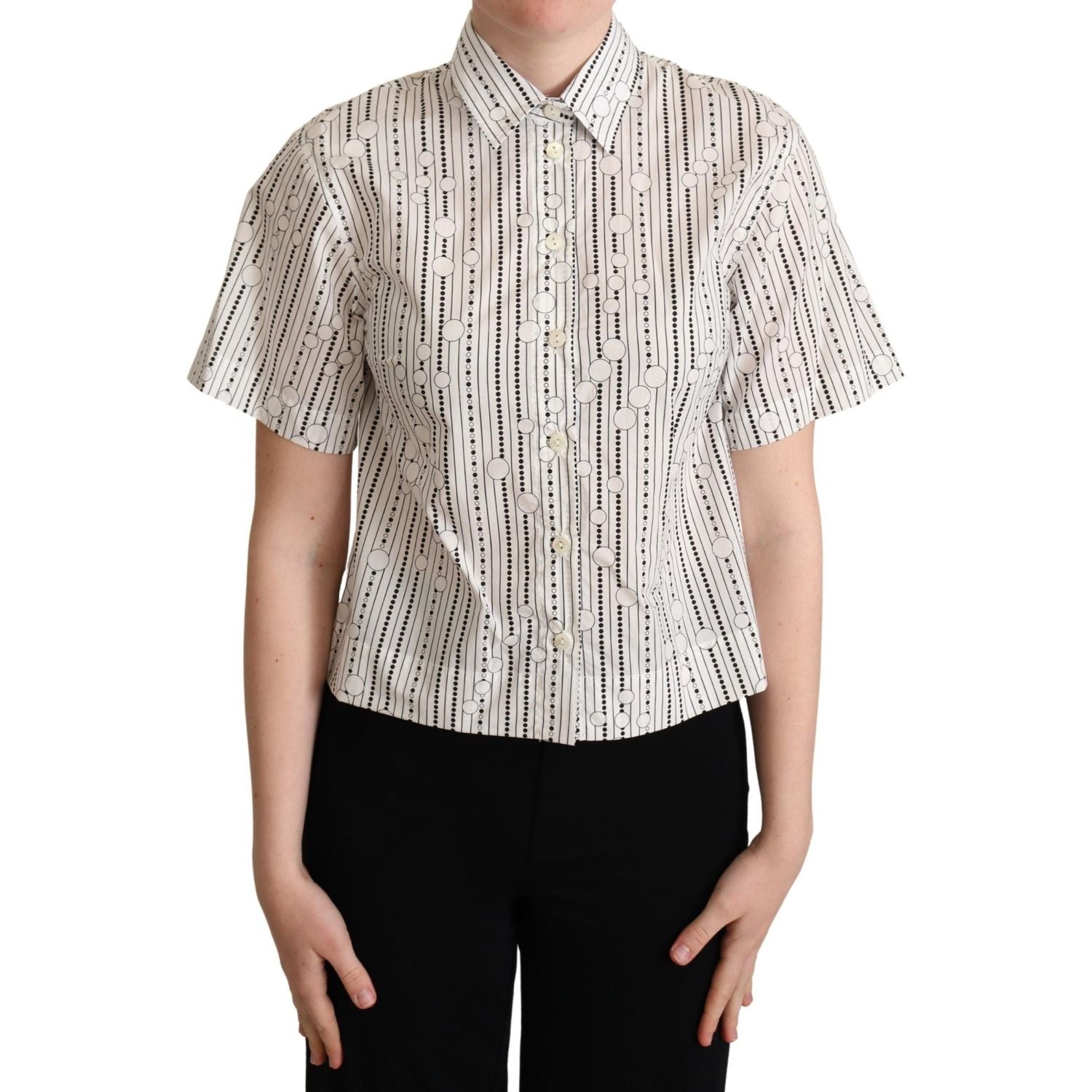Dolce & Gabbana White Circles Dots Collared Button Up Shirt