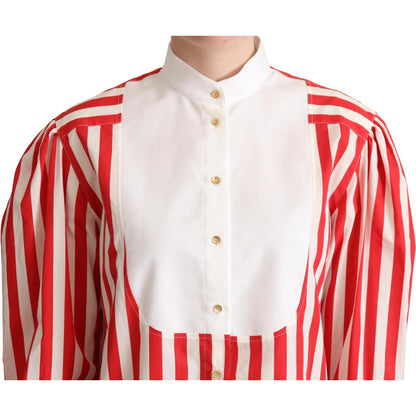 Dolce & Gabbana Red White Striped Long Sleeves Formal Shirt