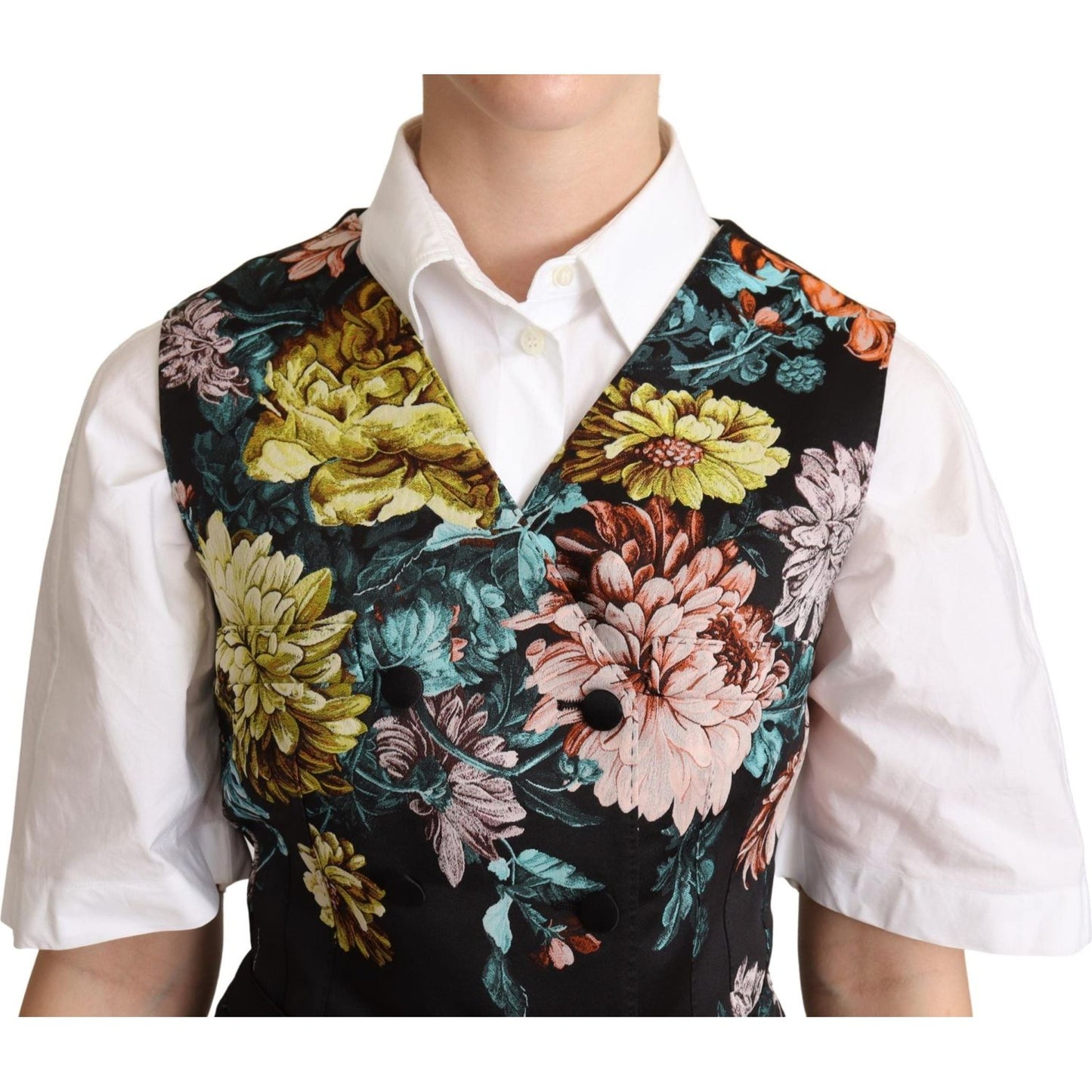 Dolce & Gabbana Black Jacquard Floral Waistcoat Vest