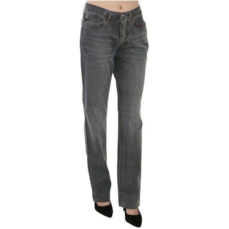 Just Cavalli Gray Washed Mid Waist Straight Denim Pants Jeans