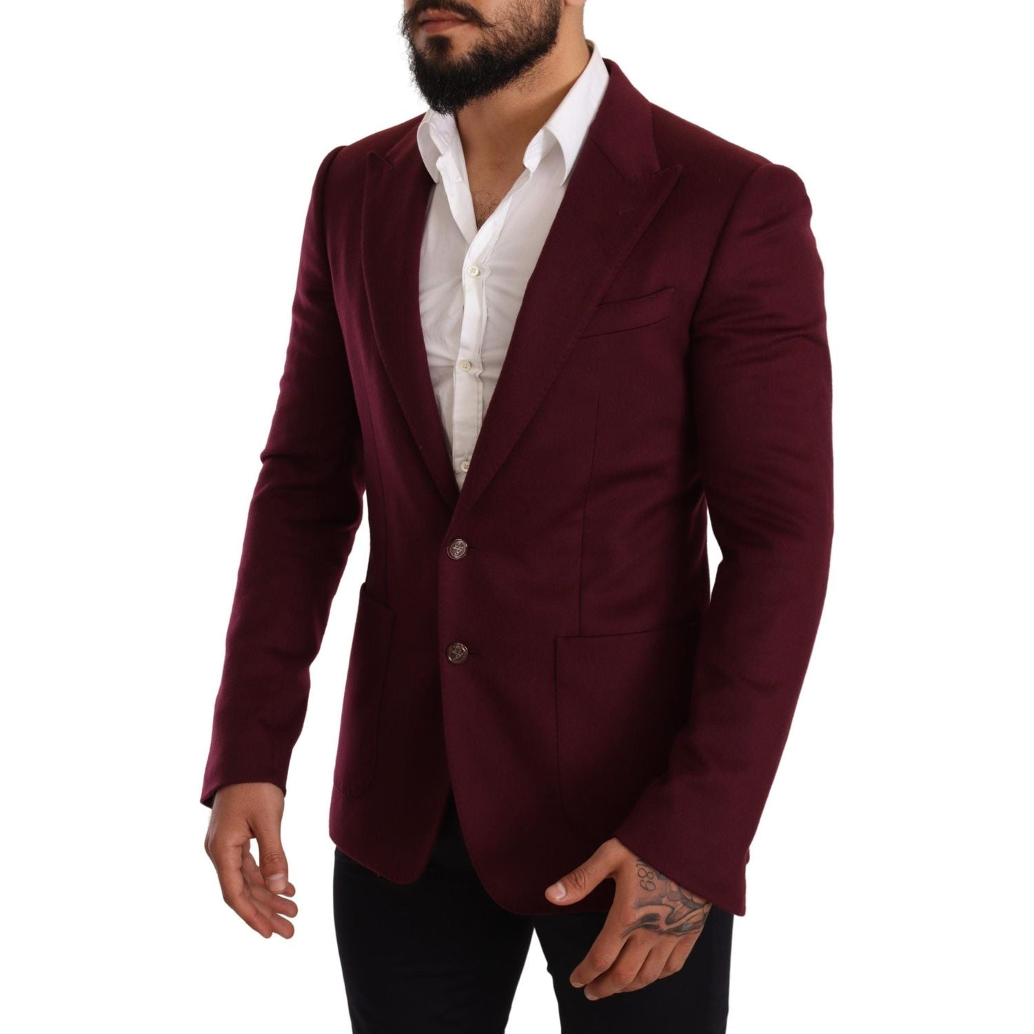 Dolce & Gabbana Maroon Cashmere Slim Fit Coat Jacket Blazer