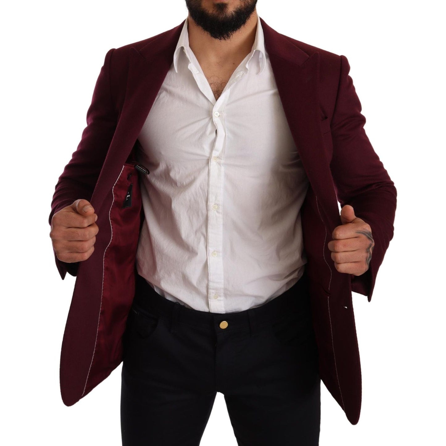 Dolce & Gabbana Maroon Cashmere Slim Fit Coat Jacket Blazer JKT2851 -48