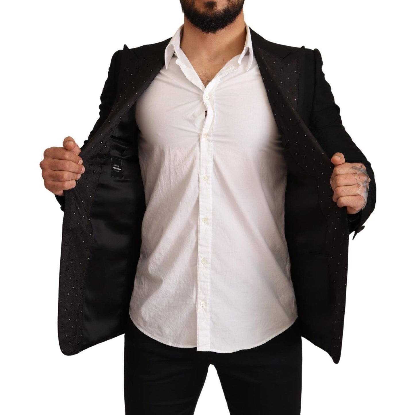 Dolce & Gabbana Black Wool Slim Fit Coat Blazer Jacket