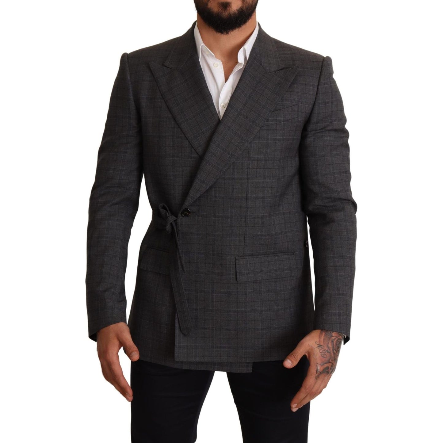 Dolce & Gabbana Gray Check Wool Slim Fit Blazer Jacket