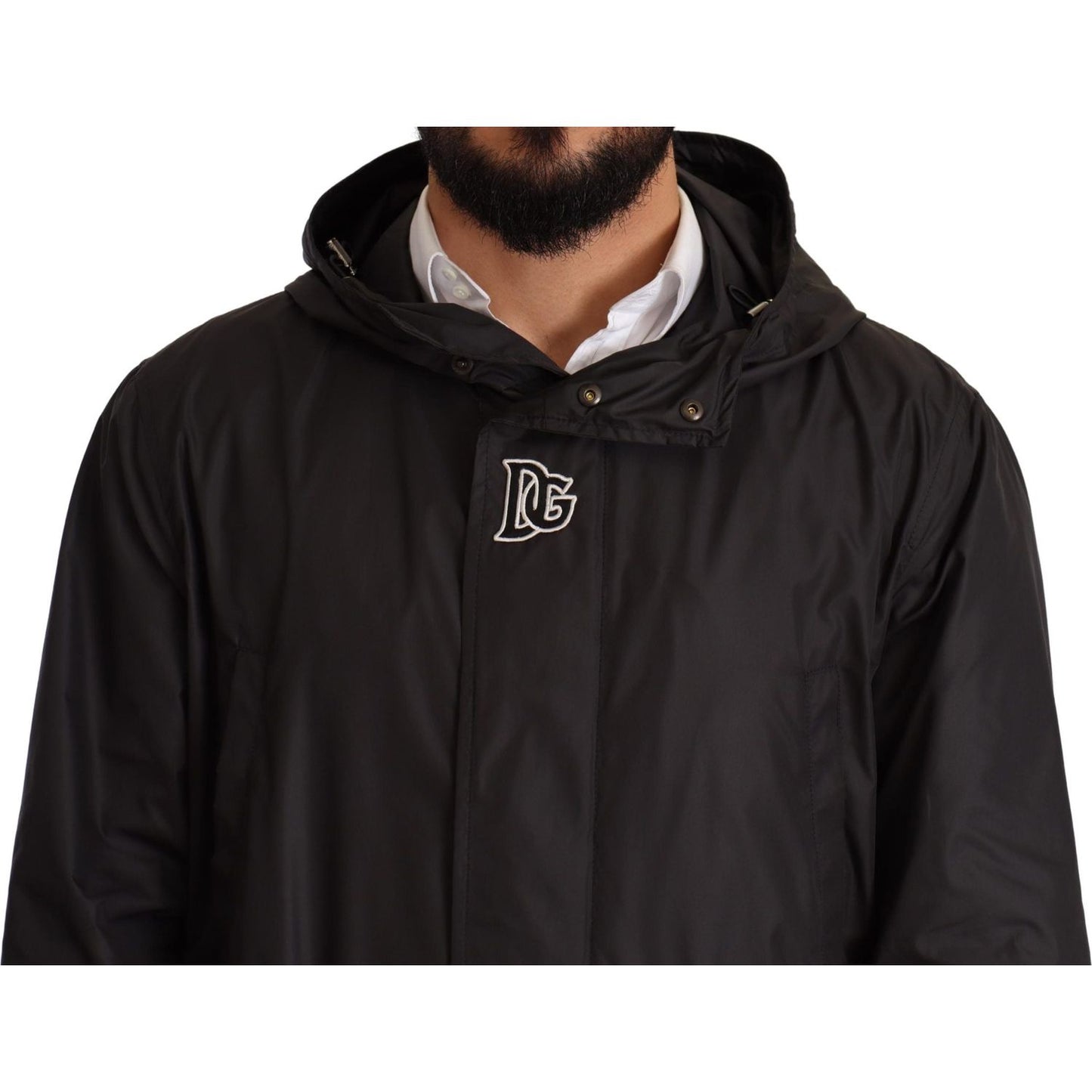 Dolce & Gabbana Black Hooded Mens Trench Coat Jacket