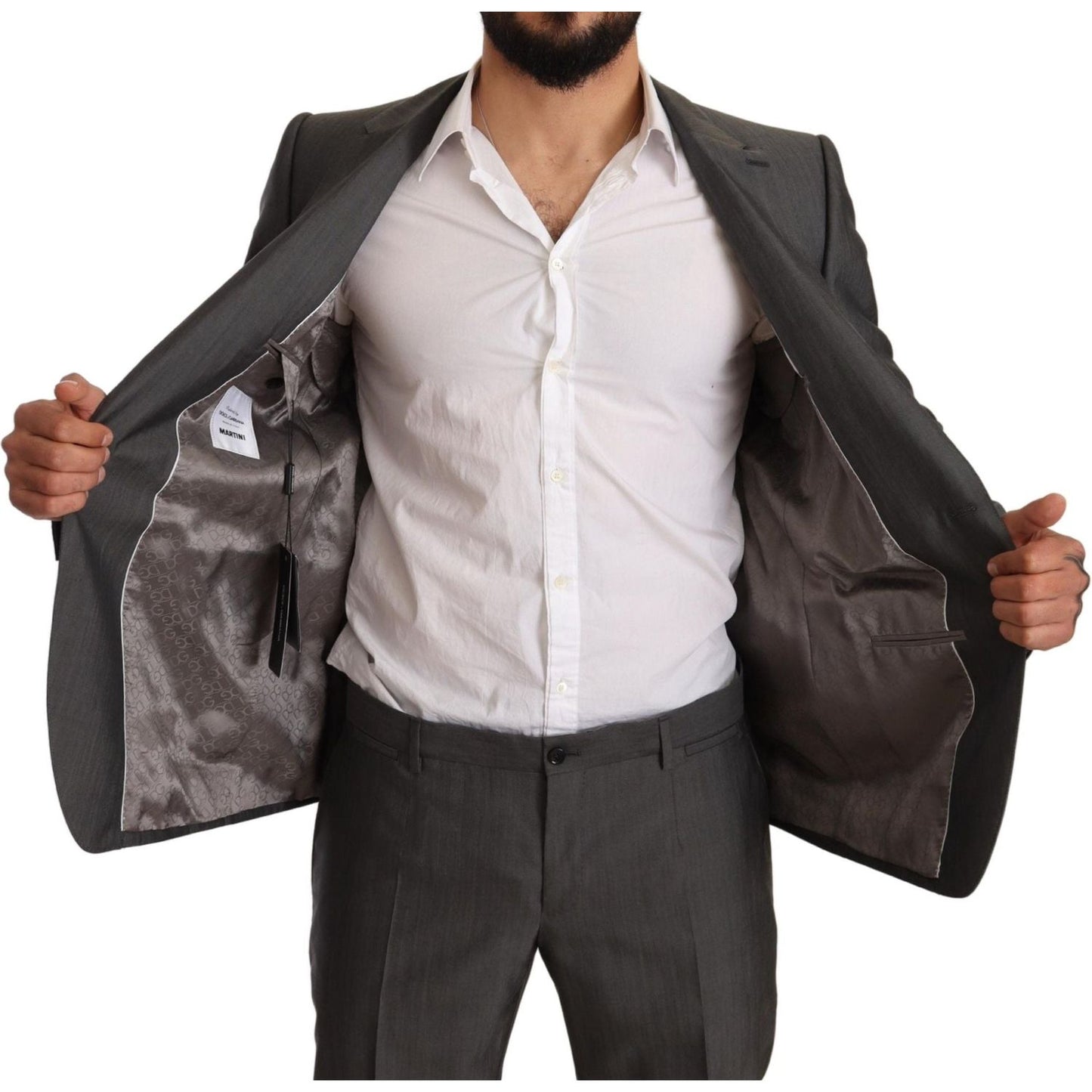 Dolce & Gabbana Gray Metallic MARTINI Slim Fit Set Suit Suit