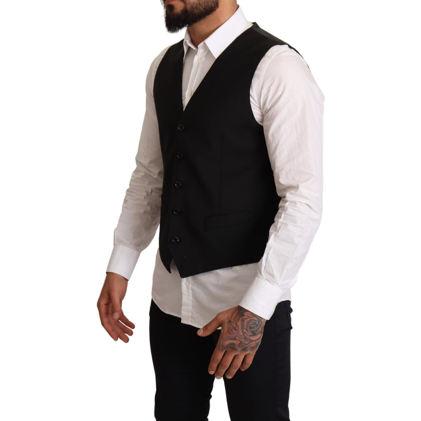 Dolce & Gabbana Black Wool Formal Waistcoat Dress Vest Jacket