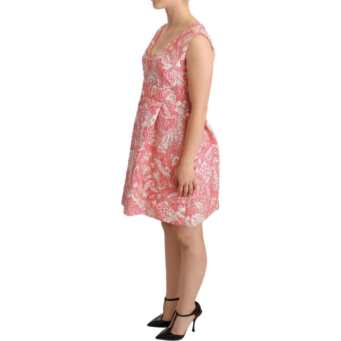 Dolce & Gabbana Pink Floral Jacquard Pleated Sheath Dress WOMAN DRESSES