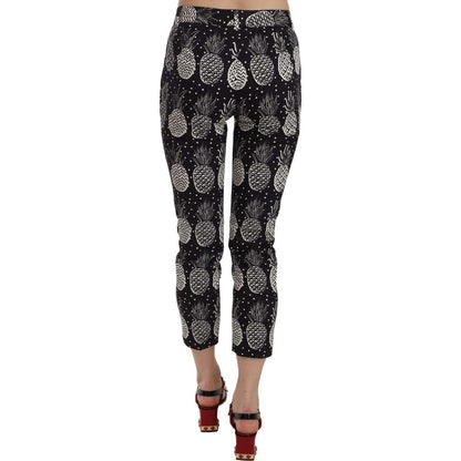Dolce & Gabbana Black Pineapple Print Skinny Capri Pants Jeans & Pants